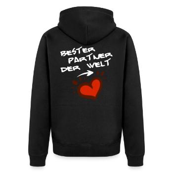 Meilleur partenaire au monde, police blanche Coupleshirt - Veste à capuche bio Premium Unisexe - noir - Dos - Nico (187cm)