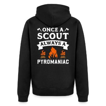 Once A Scout Always A Pyromaniac - Pfadfinder - Unisex Premium Bio Zip Hoodie - Schwarz - Hinten - Nico (187cm)