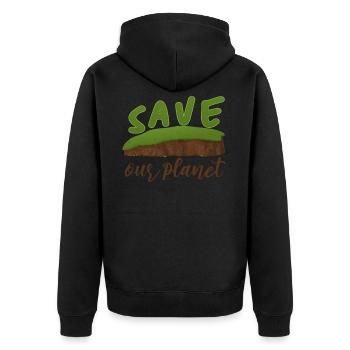 Rette unseren Planeten Geschenk Shirt - Unisex Premium Bio Zip Hoodie - Schwarz - Hinten - Nico (187cm)