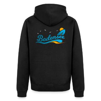 Bodensee Alpen Geschenk Shirt - Unisex Premium Bio Zip Hoodie - Schwarz - Hinten - Nico (187cm)