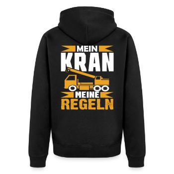Kranführer T-Shirt - Mein Kran meine Regeln - Unisex Premium Bio Zip Hoodie - Schwarz - Hinten - Nico (187cm)