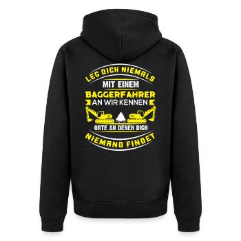 Baggerfahrer T-Shirt - Unisex Premium Bio Zip Hoodie - Schwarz - Hinten - Nico (187cm)