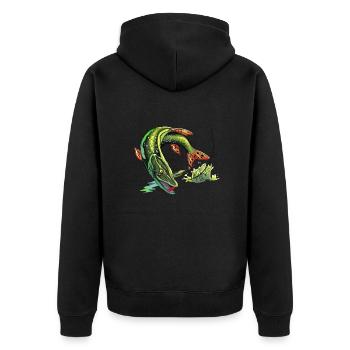 Raubfisch Angeln - Hecht - Angler Geschenk - Unisex Premium Bio Zip Hoodie - Schwarz - Hinten - Nico (187cm)