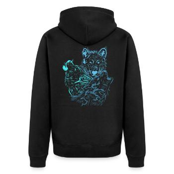 Drei Wölfe Blau - Unisex Premium Bio Zip Hoodie - Schwarz - Hinten - Nico (187cm)