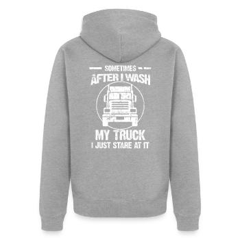 camion - Veste à capuche bio Premium Unisexe - gris chiné - Dos - Nico (187cm)