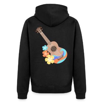 Brown wave pattern ukulele with Hibiscus flowers - Unisex Premium Organic Zip Hoodie - black - Back - Nico (187cm)