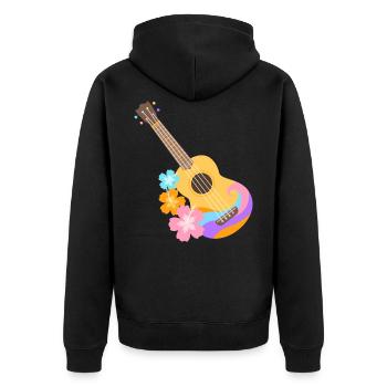 Colorful Ukulele Wave Pattern with Hibiscus Flowers - Unisex Premium Organic Zip Hoodie - black - Back - Nico (187cm)