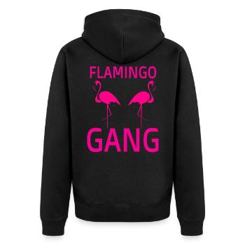 Flamingo Gang - Unisex Premium Bio Zip Hoodie - Schwarz - Hinten - Nico (187cm)