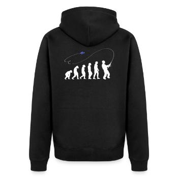Evolution Fliegenfischen Angler angeln Geschenke - Unisex Premium Bio Zip Hoodie - Schwarz - Hinten - Nico (187cm)