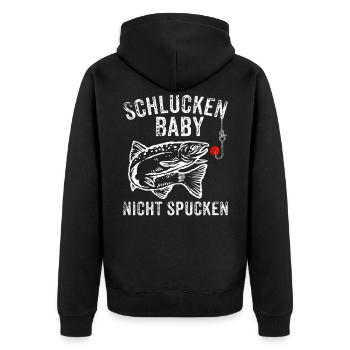 Angler Angel Fischen Sportfischen Fisch Angelrute - Unisex Premium Bio Zip Hoodie - Schwarz - Hinten - Nico (187cm)