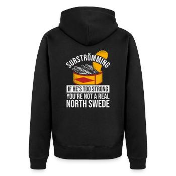 Nord Schwede Surströmming can - Unisex Premium Organic Zip Hoodie - black - Back - Nico (187cm)