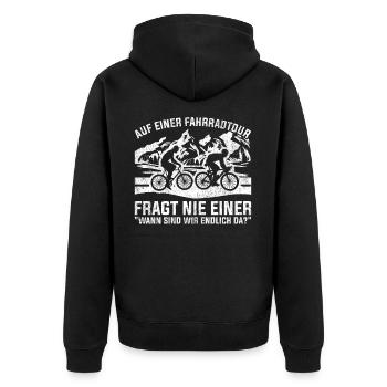 Auf einer Fahrradtour - Unisex Premium Bio Zip Hoodie - Schwarz - Hinten - Nico (187cm)