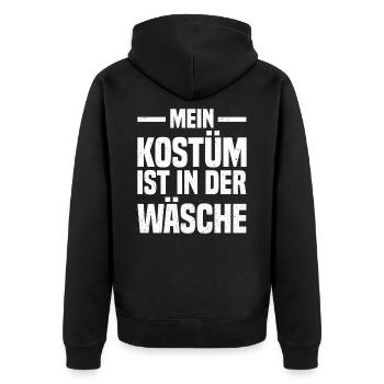 Kostüm ist in der Wäsche - Unisex Premium Bio Zip Hoodie - Schwarz - Hinten - Nico (187cm)