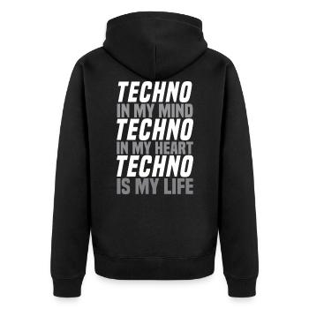 Techno - Unisex Premium Organic Zip Hoodie - black - Back - Nico (187cm)