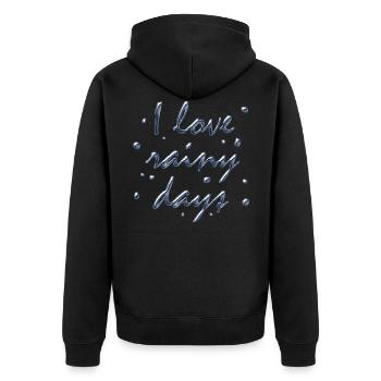 ich liebe regnerische Tage - Unisex Premium Bio Zip Hoodie - Schwarz - Hinten - Nico (187cm)
