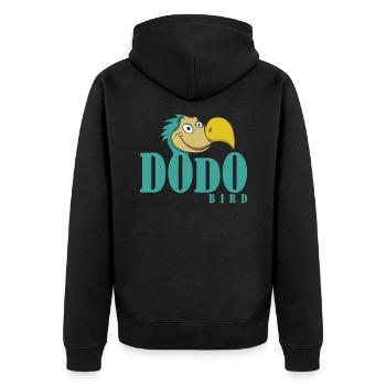 Dodo Schrift mit Dodokopf - Unisex Premium Bio Zip Hoodie - Schwarz - Hinten - Nico (187cm)