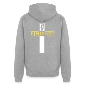 It is finished - Unisex Premium Bio Zip Hoodie - Grau meliert - Hinten - Nico (187cm)