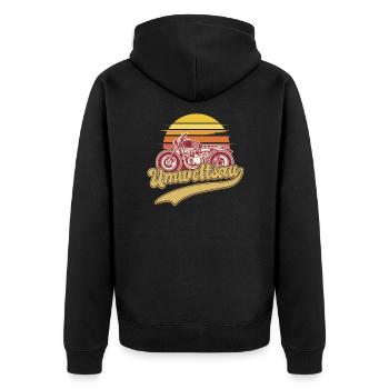 Umweltsau Motorrad Biker Oma Skandal Lied - Unisex Premium Bio Zip Hoodie - Schwarz - Hinten - Nico (187cm)
