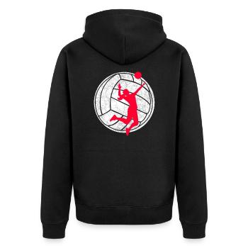 Volleyball Aufschlag Frau Volleyballerin rot - Unisex Premium Bio Zip Hoodie - Schwarz - Hinten - Nico (187cm)
