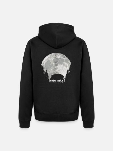 Hunter wild boar tusks moon - Unisex Premium Organic Zip Hoodie - black