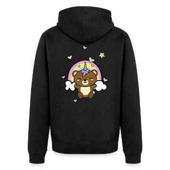 Unicorn Bear Teddy Rainbow Kawaii Bear - Unisex Premium Organic Zip Hoodie - black - Back - Nico (187cm)