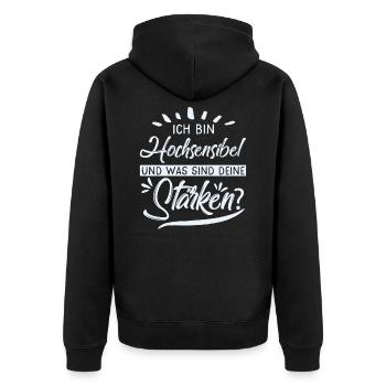 Hochsensibilität - Unisex Premium Bio Zip Hoodie - Schwarz - Hinten - Nico (187cm)
