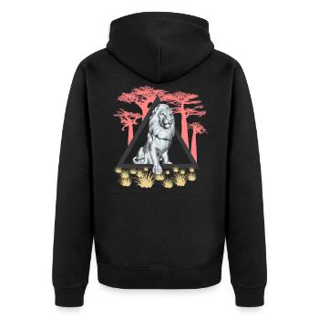 Löwe mit Mähne als Jäger in Afrika - Unisex Premium Bio Zip Hoodie - Schwarz - Hinten - Nico (187cm)
