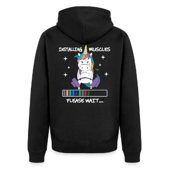 Installation des muscles, veuillez patienter Chemise Funny Unicorn - Veste à capuche bio Premium Unisexe - noir - Dos - Nico (187cm)