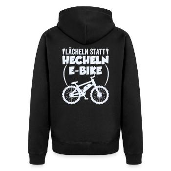 E-Bike - Unisex Premium Bio Zip Hoodie - Schwarz - Hinten - Nico (187cm)