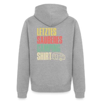 Letztes sauberes Camping Gewand - Unisex Premium Bio Zip Hoodie - Grau meliert - Hinten - Nico (187cm)