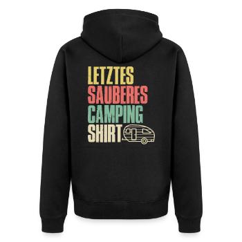 Letztes sauberes Camping Gewand - Unisex Premium Bio Zip Hoodie - Schwarz - Hinten - Nico (187cm)