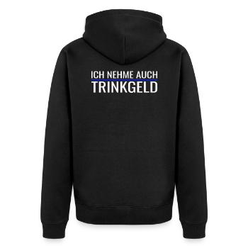 Trinkgeld Kellner Bedienung Restaurant Gastronomie - Unisex Premium Bio Zip Hoodie - Schwarz - Hinten - Nico (187cm)