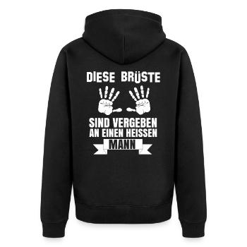 Diese Brüste Sind Vergeben an einen heißen Mann - Unisex Premium Bio Zip Hoodie - Schwarz - Hinten - Nico (187cm)