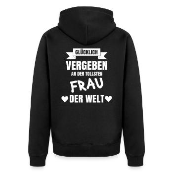 Ehemann glücklich Vergeben - Unisex Premium Bio Zip Hoodie - Schwarz - Hinten - Nico (187cm)
