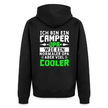 Ich bin ein Camper Opa - Unisex Premium Bio Zip Hoodie - Schwarz - Hinten - Nico (187cm)