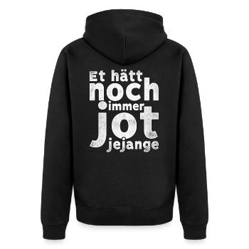 lustiger kölsche Grundgesetz Spruch Outfit - Unisex Premium Bio Zip Hoodie - Schwarz - Hinten - Nico (187cm)