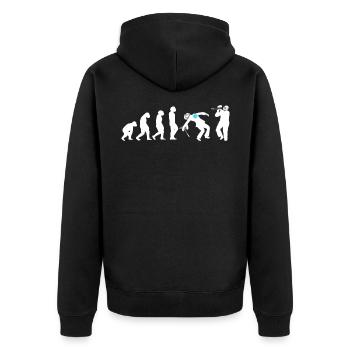 Evolution Paintball Airsoft Softair Team Spieler - Unisex Premium Bio Zip Hoodie - Schwarz - Hinten - Nico (187cm)