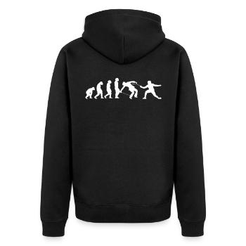 EVOLUTION Fechten Training Fechter Florett FENCING - Unisex Premium Bio Zip Hoodie - Schwarz - Hinten - Nico (187cm)