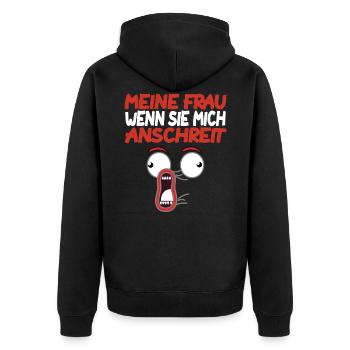 ehefrau ehemann spruch lustig - Unisex Premium Bio Zip Hoodie - Schwarz - Hinten - Nico (187cm)