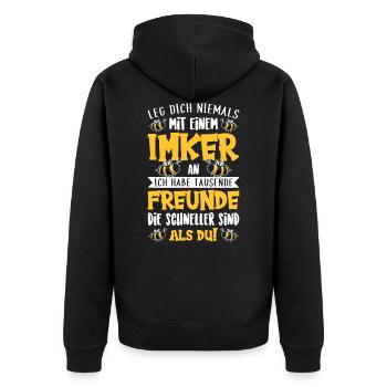 Imker T-Shirt Geschenk Spruch Sprüche Geschenkidee - Unisex Premium Bio Zip Hoodie - Schwarz - Hinten - Nico (187cm)