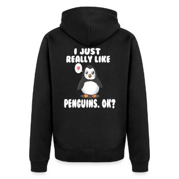 pinguin pinguine pinguinliebhaber - Unisex Premium Bio Zip Hoodie - Schwarz - Hinten - Nico (187cm)