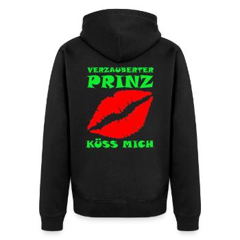 Küss mich, ich bin ein Prinz. - Unisex Premium Bio Zip Hoodie - Schwarz - Hinten - Nico (187cm)