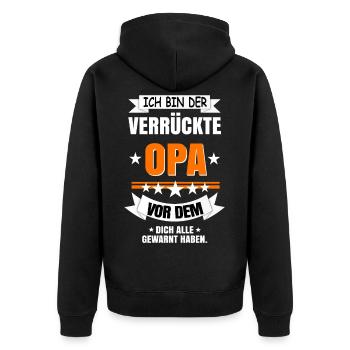 Ich bin der verrückte Opa - Unisex Premium Bio Zip Hoodie - Schwarz - Hinten - Nico (187cm)