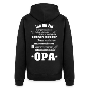 Opa kann alles - Unisex Premium Bio Zip Hoodie - Schwarz - Hinten - Nico (187cm)