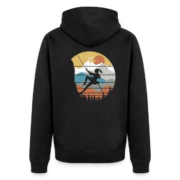 Vintage Kletterer Berg Klettern Boulderer Fels - Unisex Premium Bio Zip Hoodie - Schwarz - Hinten - Nico (187cm)