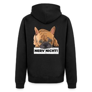 Französische Bulldogge Shirt Hoodie - Unisex Premium Bio Zip Hoodie - Schwarz - Hinten - Nico (187cm)