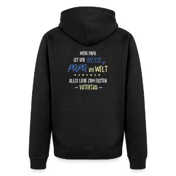 Mein Papa ist der beste Papa der Welt - Unisex Premium Bio Zip Hoodie - Schwarz - Hinten - Nico (187cm)