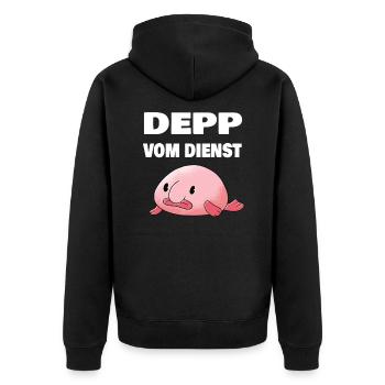 depp vom dienst lustiger spruch arbeit geschäft - Unisex Premium Bio Zip Hoodie - Schwarz - Hinten - Nico (187cm)