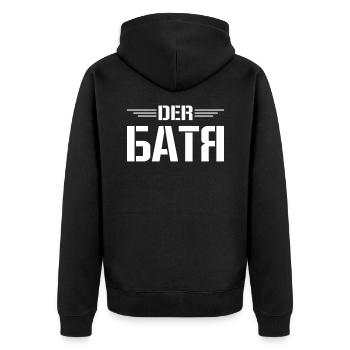 Russisch Vater Russen Papa der БАТЯ aus Russland - Unisex Premium Bio Zip Hoodie - Schwarz - Hinten - Nico (187cm)