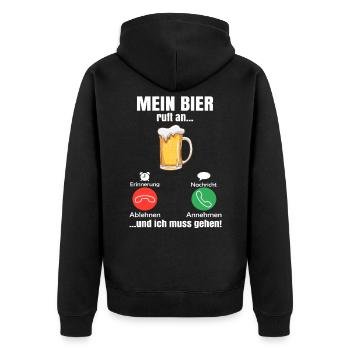 Mein Bier ruft an... - Unisex Premium Bio Zip Hoodie - Schwarz - Hinten - Nico (187cm)